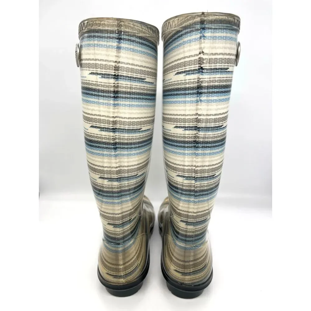 UGG Shaye Striped Rubber Rainboots Women's Size 7 Blue / Gray / White